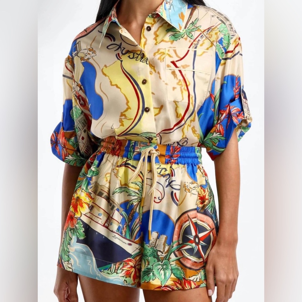 NEW: Zimmermann Alight Silk Nautical Top & Shorts Set: Size 2 (US 6-8) - Picture 2 of 6